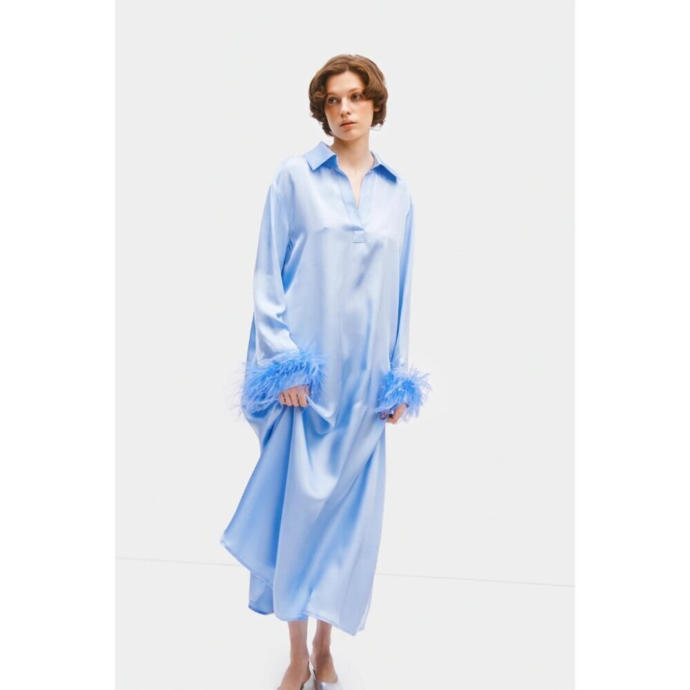 Sleeper Luna Maxi Dress with Detachable Feathers Blue Womens Size XS - Picture 2 of 10